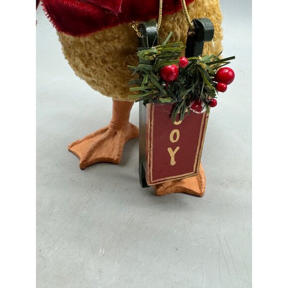 Vtg Duck Christmas Figurine Santa Hat Scarf Red Velvet Jacket Joy Sled 12" READ - Picture 4 of 10